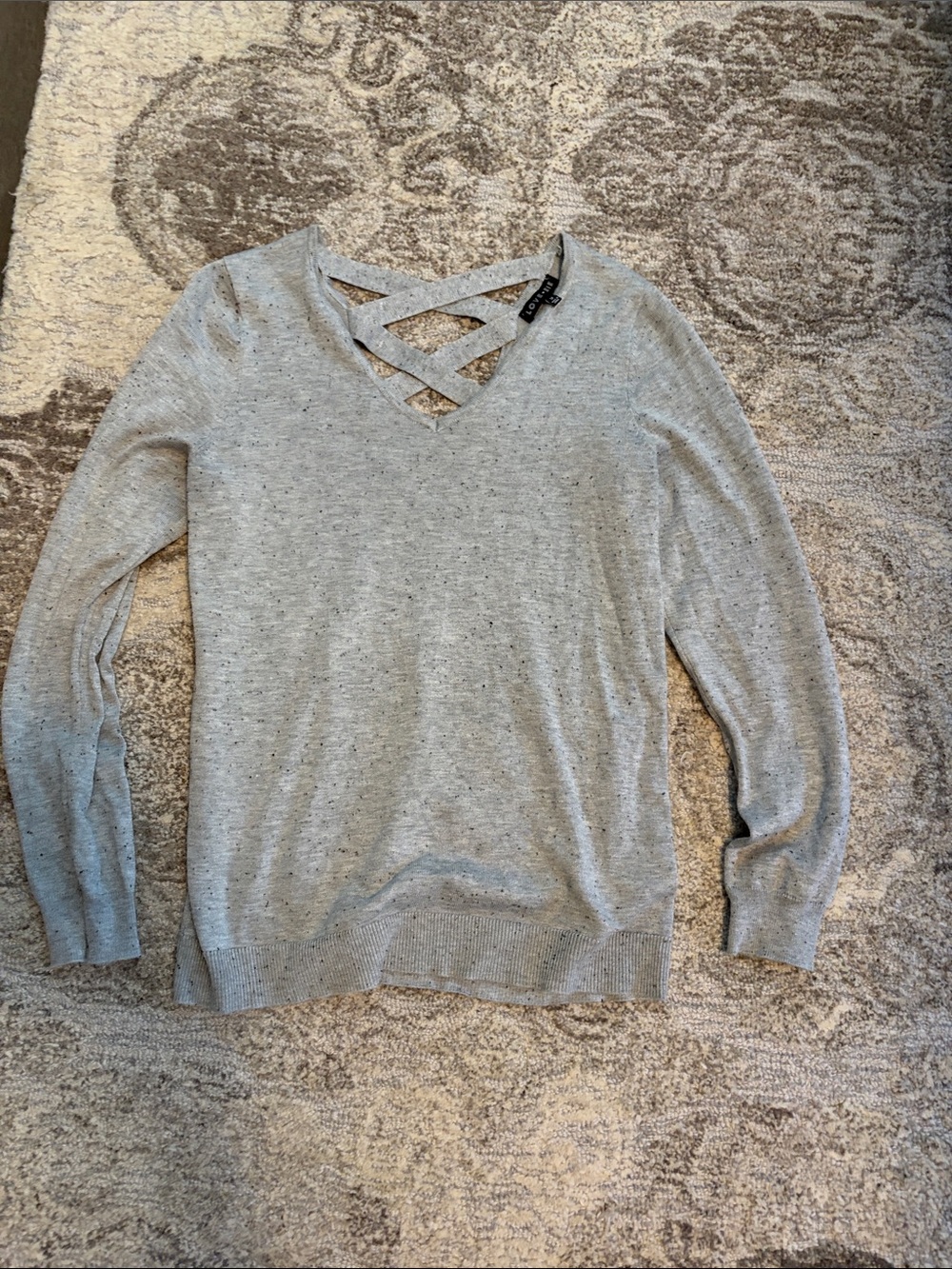 Criss-Cross V-Neck Women's Sweater in Light Gray